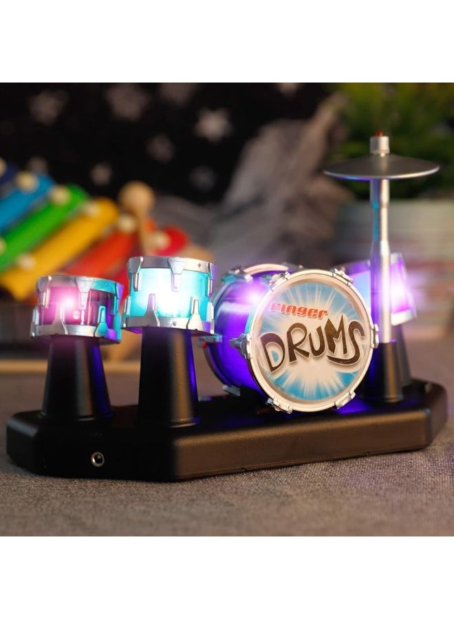 Finger Drum Set Electronic Mini Desktop Small Novelty Toy Desk Instrument Game with Sounds and Lights for Kids, Adults