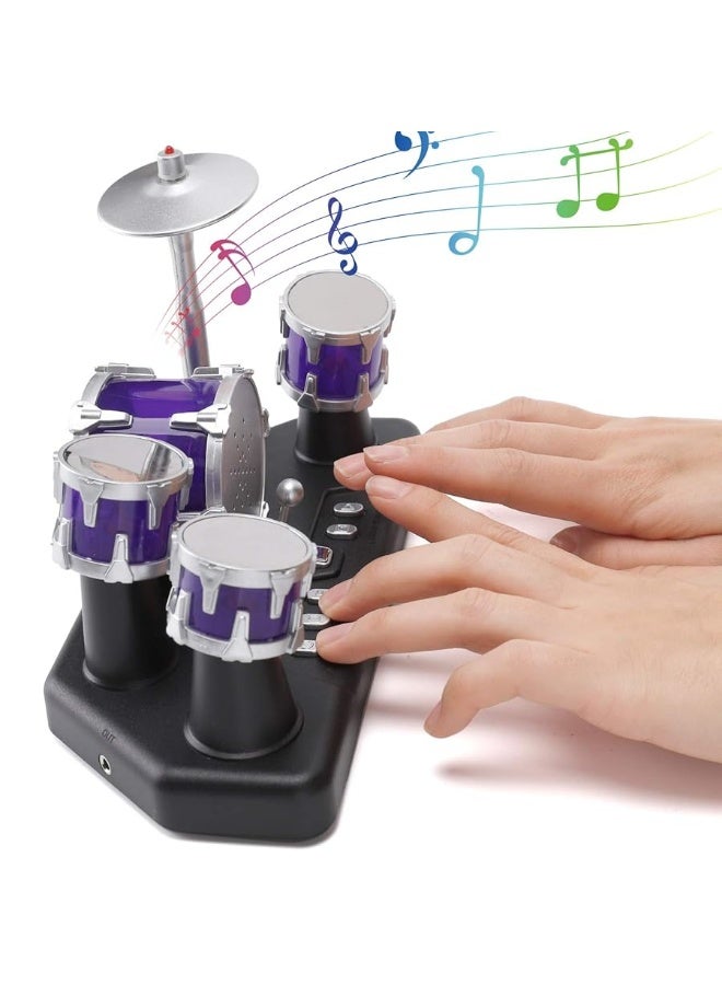 Finger Drum Set Electronic Mini Desktop Small Novelty Toy Desk Instrument Game with Sounds and Lights for Kids, Adults