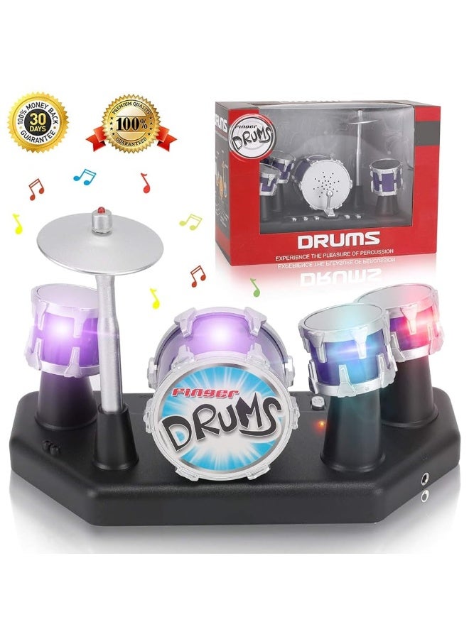 Finger Drum Set Electronic Mini Desktop Small Novelty Toy Desk Instrument Game with Sounds and Lights for Kids, Adults