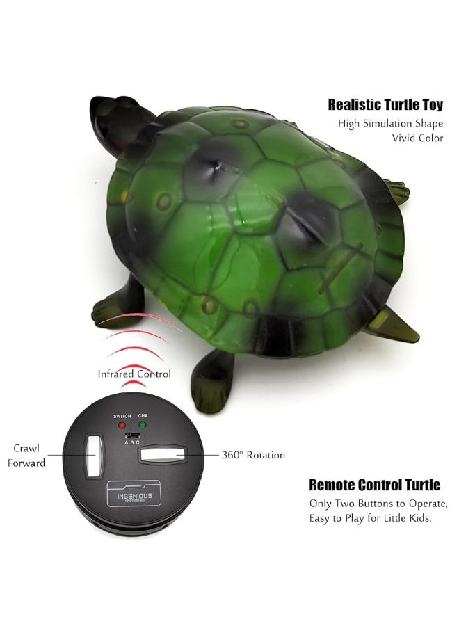 Tipmant Cute RC Turtle Remote Control Tortoise Toy Realistic Simulation Electric Electronic Animal for Cat Toddler Kids Birthday (Green)