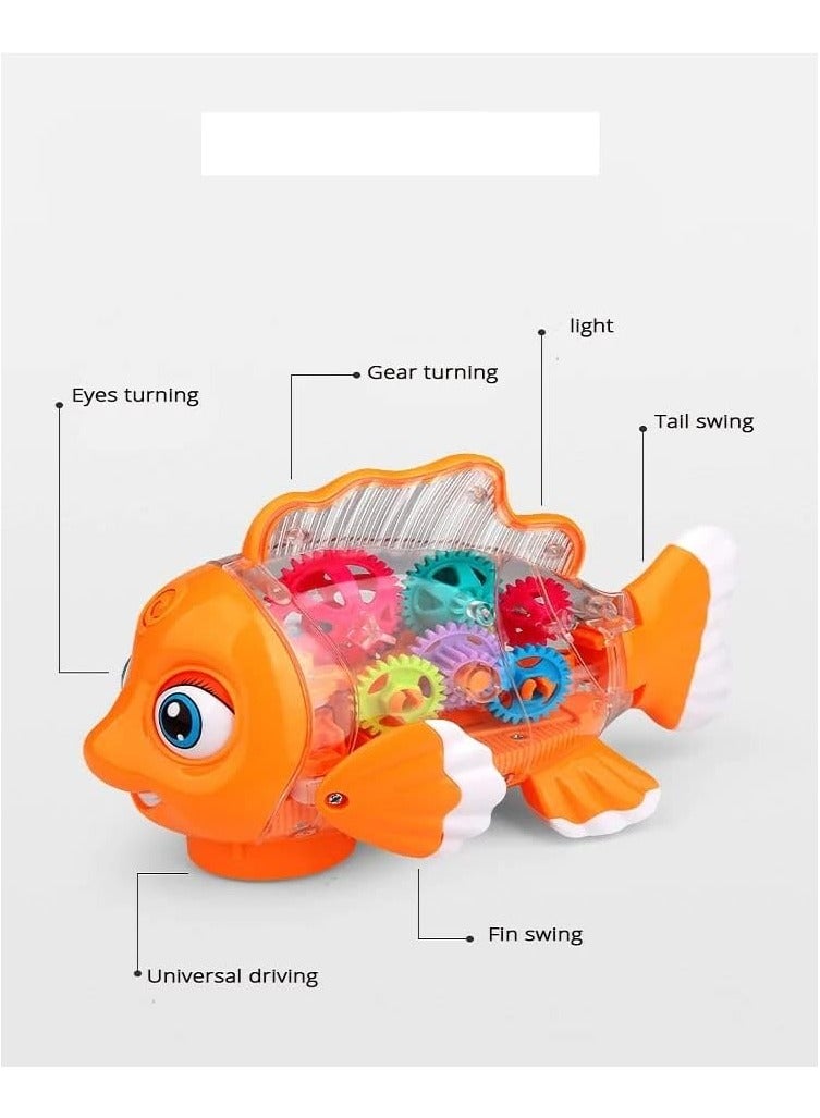 Toy Land Multicolor Kid's Transparent Gear Fish Toy with 3D Light and Music Electric Musical Early Educational Fish Toy with Colorful Lights