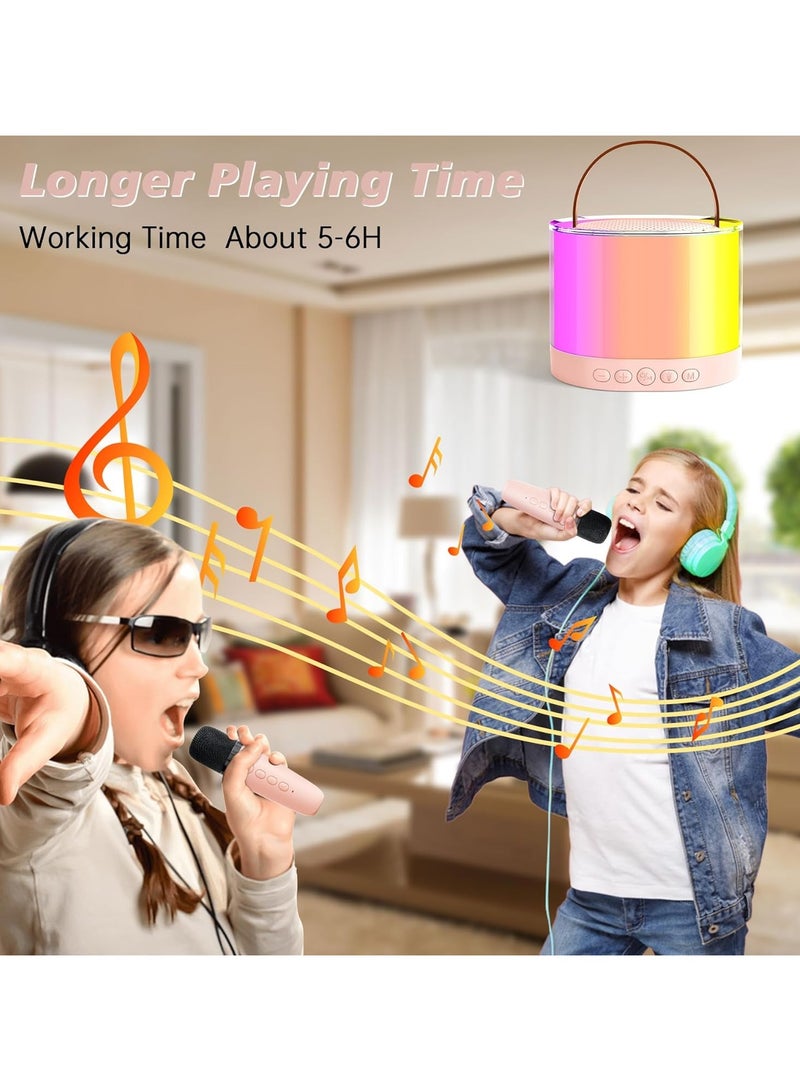 Mini Karaoke Machine for Kids,Portable Bluetooth Speaker with 2 Wireless Microphones and LED Lights,Karaoke Microphone Toys for kids Girls Gifts for Birthday Party random color