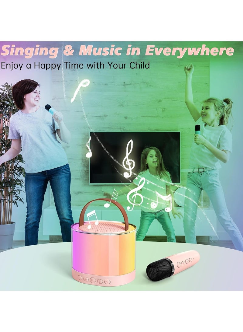 Mini Karaoke Machine for Kids,Portable Bluetooth Speaker with 2 Wireless Microphones and LED Lights,Karaoke Microphone Toys for kids Girls Gifts for Birthday Party random color