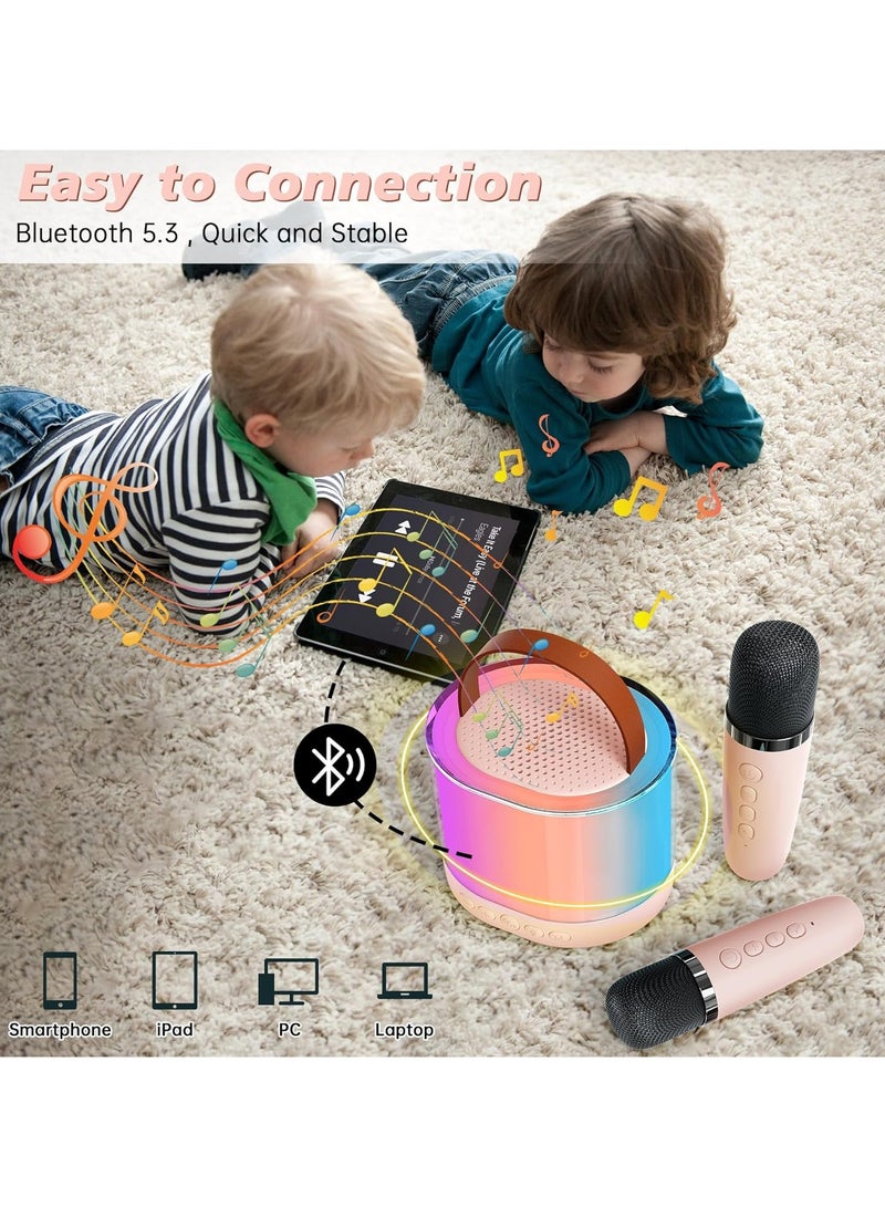 Mini Karaoke Machine for Kids,Portable Bluetooth Speaker with 2 Wireless Microphones and LED Lights,Karaoke Microphone Toys for kids Girls Gifts for Birthday Party random color