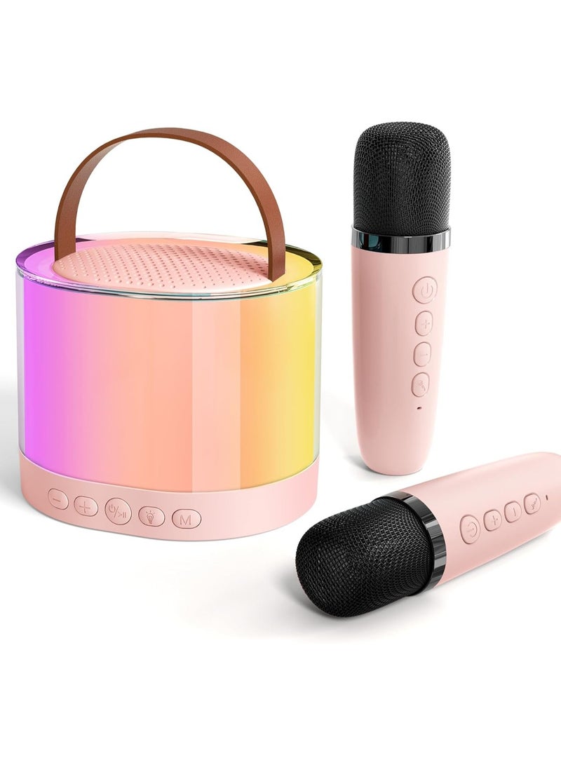 Mini Karaoke Machine for Kids,Portable Bluetooth Speaker with 2 Wireless Microphones and LED Lights,Karaoke Microphone Toys for kids Girls Gifts for Birthday Party random color