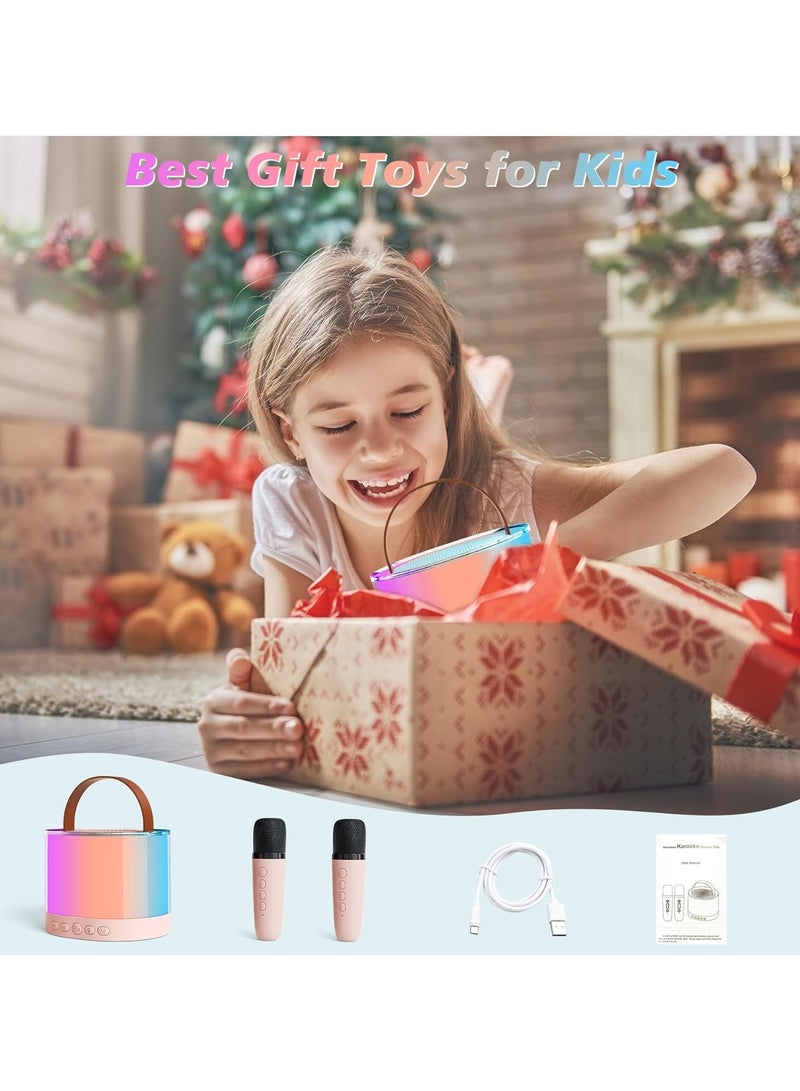 Mini Karaoke Machine for Kids,Portable Bluetooth Speaker with 2 Wireless Microphones and LED Lights,Karaoke Microphone Toys for kids Girls Gifts for Birthday Party random color