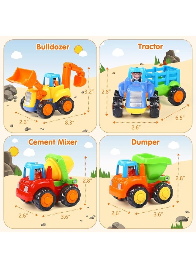 Inertia Toy Early Educational Toddler Baby Toy Friction Powered Cars Push and Go Cars Tractor Bulldozer Dumper Cement Mixer Engineering Vehicles Toys for Children Boys Girls Kids Gift 4PCS