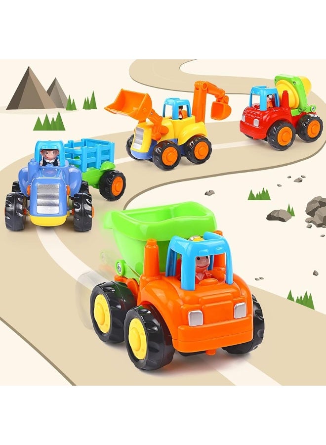 Inertia Toy Early Educational Toddler Baby Toy Friction Powered Cars Push and Go Cars Tractor Bulldozer Dumper Cement Mixer Engineering Vehicles Toys for Children Boys Girls Kids Gift 4PCS