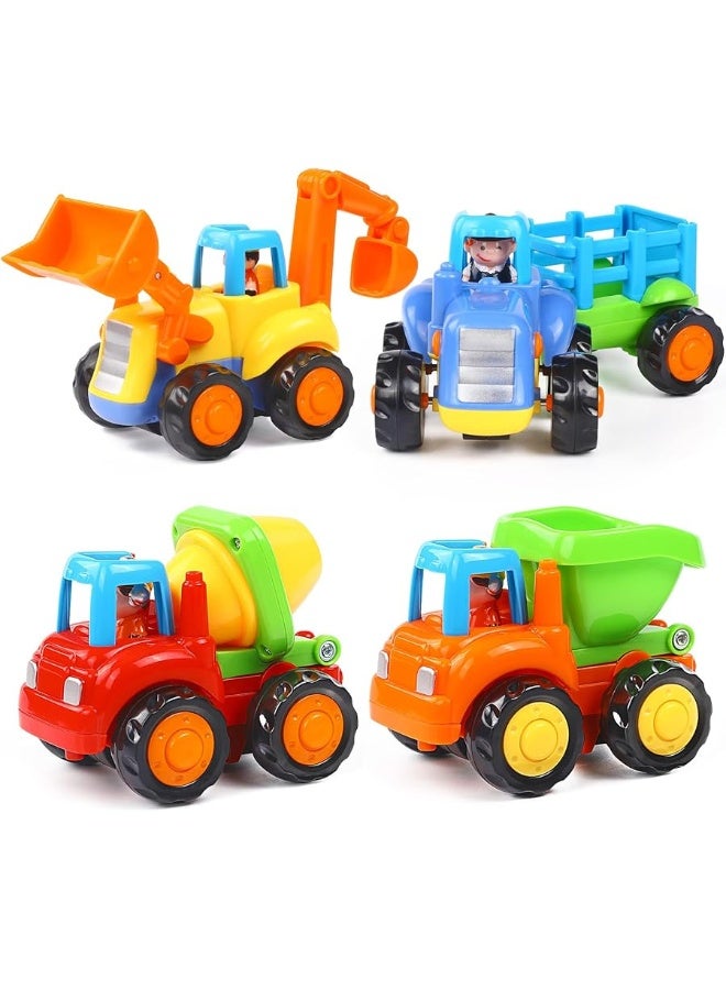 Inertia Toy Early Educational Toddler Baby Toy Friction Powered Cars Push and Go Cars Tractor Bulldozer Dumper Cement Mixer Engineering Vehicles Toys for Children Boys Girls Kids Gift 4PCS