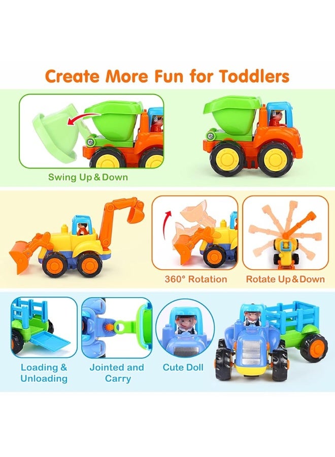 Inertia Toy Early Educational Toddler Baby Toy Friction Powered Cars Push and Go Cars Tractor Bulldozer Dumper Cement Mixer Engineering Vehicles Toys for Children Boys Girls Kids Gift 4PCS