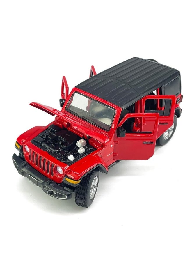 4 Door Wrangler Sahara Hard Top SUV Model Car Diecast Toy Cars 1/32 Scale Metal Vehicle Children's Die-cast Vehicles, Doors Open, Light Sound, Toys for Boys Gifts Kids Adults Men Collection, Red