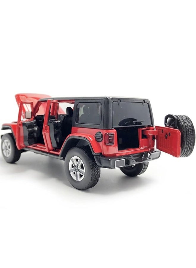 4 Door Wrangler Sahara Hard Top SUV Model Car Diecast Toy Cars 1/32 Scale Metal Vehicle Children's Die-cast Vehicles, Doors Open, Light Sound, Toys for Boys Gifts Kids Adults Men Collection, Red