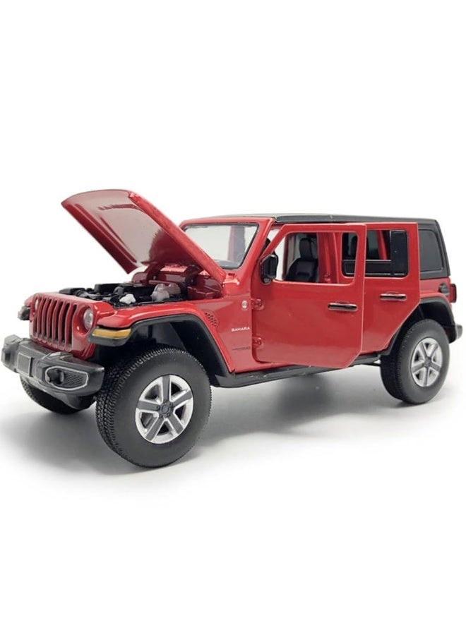 4 Door Wrangler Sahara Hard Top SUV Model Car Diecast Toy Cars 1/32 Scale Metal Vehicle Children's Die-cast Vehicles, Doors Open, Light Sound, Toys for Boys Gifts Kids Adults Men Collection, Red