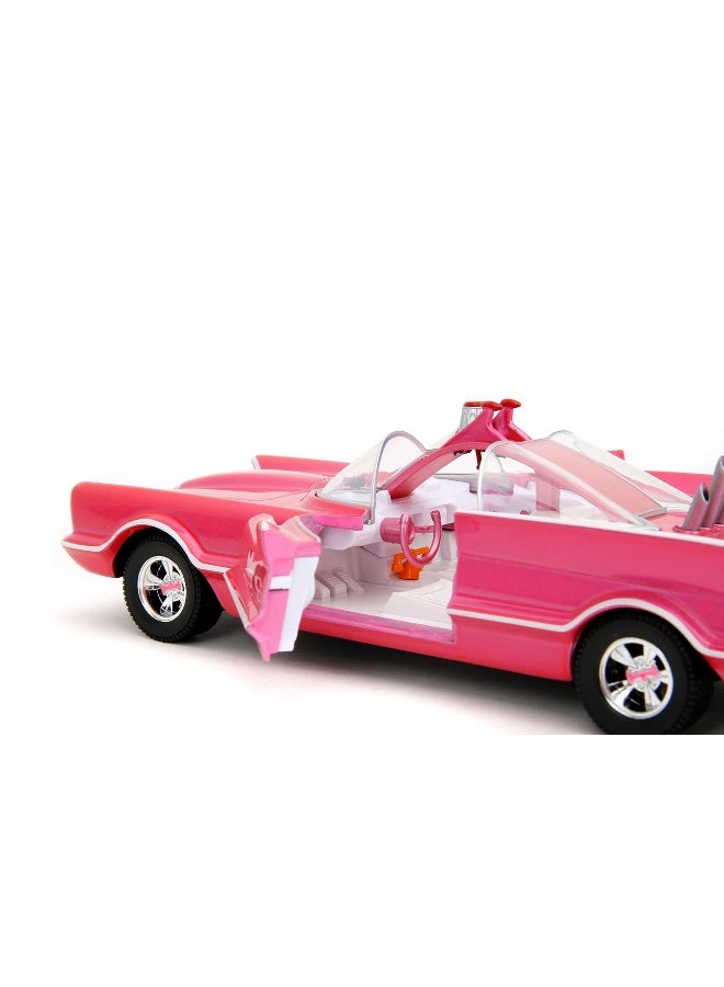 Pink Slips W7 1:24 Classic TV Series Batmobile Die-Cast Car w/Base, Toys for Kids and Adults(Pink)