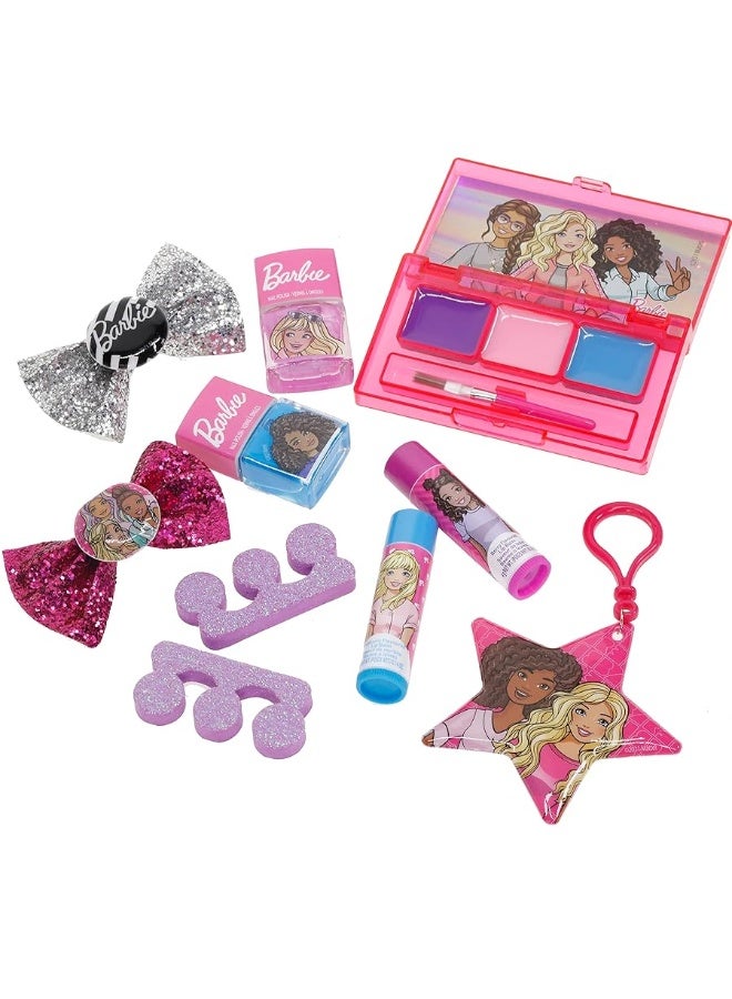 Barbie - Townley Girl Backpack Cosmetic Makeup Gift Bag Set 12 Pcs includes Lip Gloss, Nail Polish & Hair Accessories for Kids Teen Tween Girls, Ages 3+ perfect for Parties, Sleepovers and Makeovers