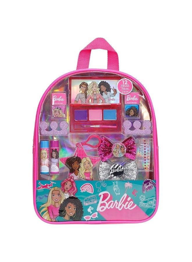 Barbie - Townley Girl Backpack Cosmetic Makeup Gift Bag Set 12 Pcs includes Lip Gloss, Nail Polish & Hair Accessories for Kids Teen Tween Girls, Ages 3+ perfect for Parties, Sleepovers and Makeovers