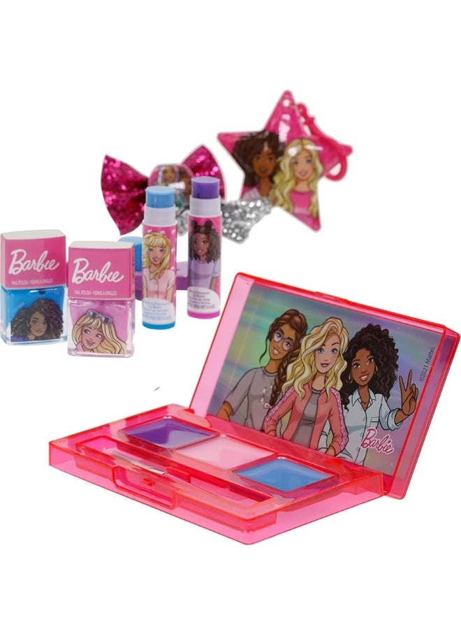 Barbie - Townley Girl Backpack Cosmetic Makeup Gift Bag Set 12 Pcs includes Lip Gloss, Nail Polish & Hair Accessories for Kids Teen Tween Girls, Ages 3+ perfect for Parties, Sleepovers and Makeovers