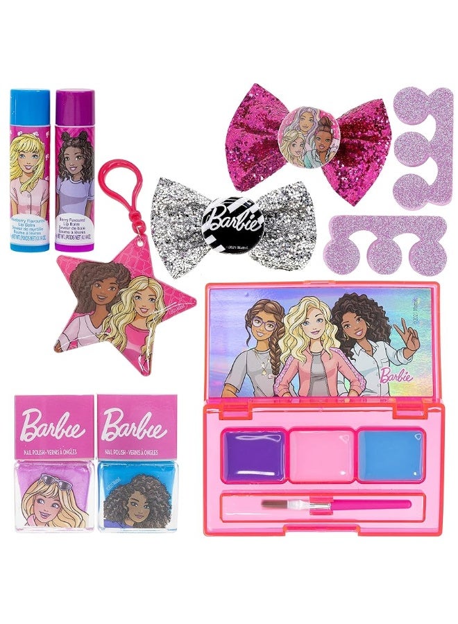 Barbie - Townley Girl Backpack Cosmetic Makeup Gift Bag Set 12 Pcs includes Lip Gloss, Nail Polish & Hair Accessories for Kids Teen Tween Girls, Ages 3+ perfect for Parties, Sleepovers and Makeovers