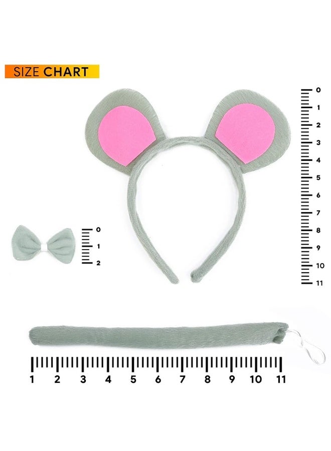 Skeleteen Mouse Costume Accessory Set - Grey and Pink Ears Headband, Bow Tie and Tail Accessories Set for Rat Costume for Toddlers and Kids