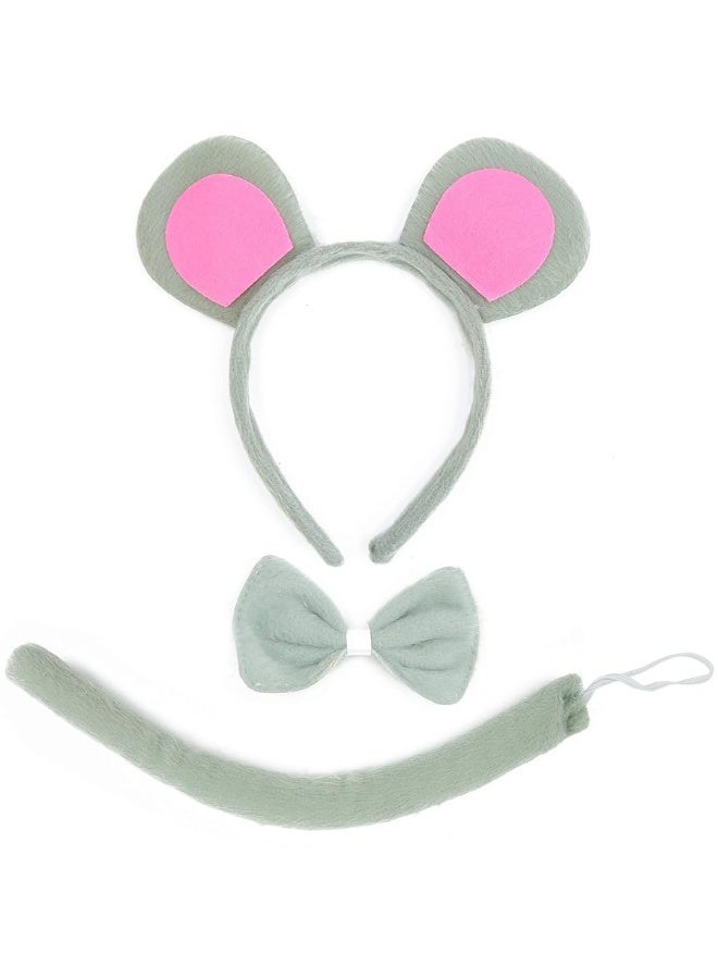 Skeleteen Mouse Costume Accessory Set - Grey and Pink Ears Headband, Bow Tie and Tail Accessories Set for Rat Costume for Toddlers and Kids