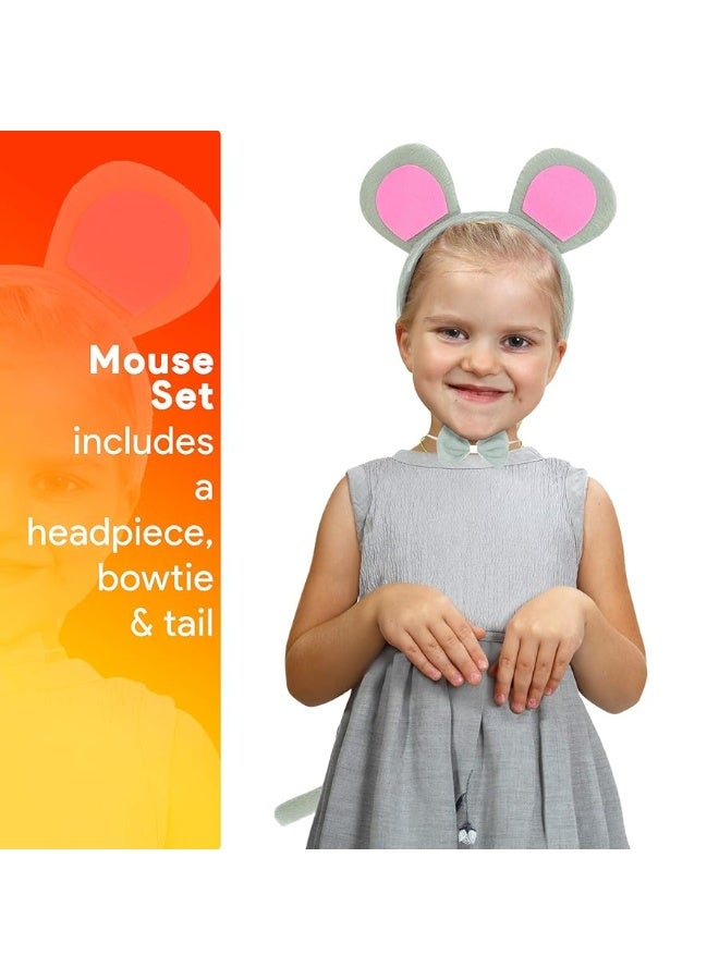 Skeleteen Mouse Costume Accessory Set - Grey and Pink Ears Headband, Bow Tie and Tail Accessories Set for Rat Costume for Toddlers and Kids