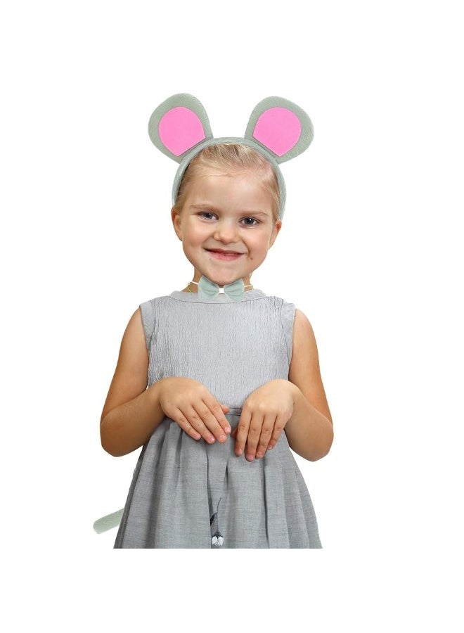 Skeleteen Mouse Costume Accessory Set - Grey and Pink Ears Headband, Bow Tie and Tail Accessories Set for Rat Costume for Toddlers and Kids