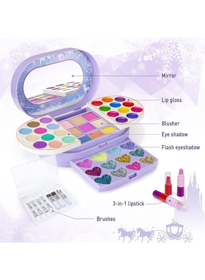 Tomons Kids Washable Makeup Kit, Fold Out Makeup Palette with Mirror, Make Up Toy Gifts for Girls - Safety Tested- Non Toxic