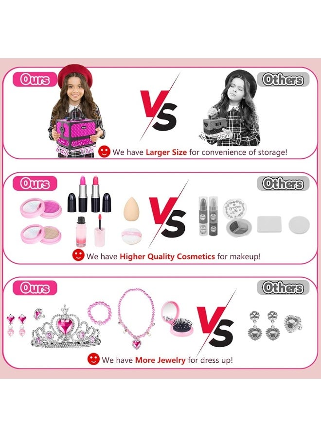 Hollyhi 65 Pcs Kids Makeup Kit for Girl, Washable Play Makeup Toys Set for Dress Up, Pretend Beauty Vanity Set with Cosmetic Case Birthday Toys for Girls 3 4 5 6 7 8 9 10 11 12 Year Old Kids Toddlers
