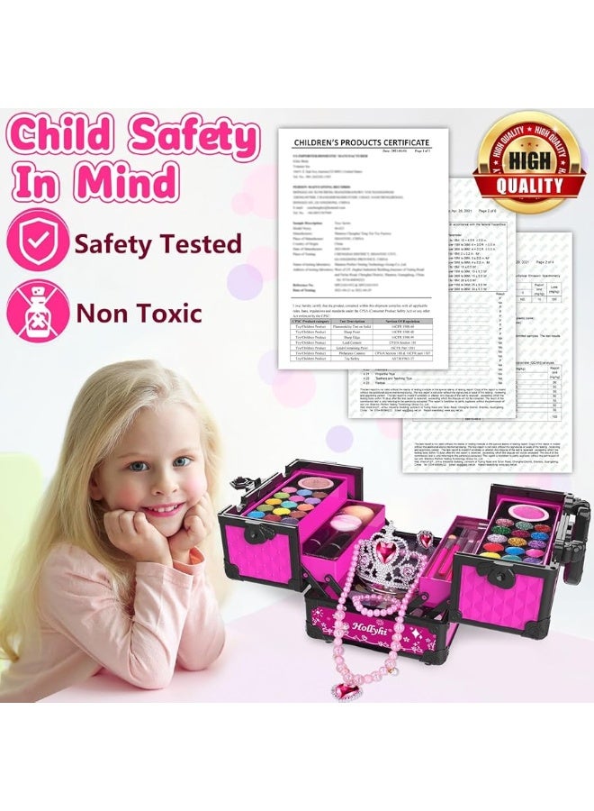 Hollyhi 65 Pcs Kids Makeup Kit for Girl, Washable Play Makeup Toys Set for Dress Up, Pretend Beauty Vanity Set with Cosmetic Case Birthday Toys for Girls 3 4 5 6 7 8 9 10 11 12 Year Old Kids Toddlers