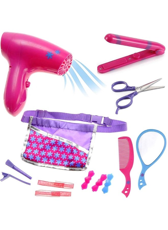 Beauty Hair Stylist Set - Boutique Beauty Salon Fashion Pretend Play Set for Girls with Toy Blow Dryer, Curler, Scissors, Comb, Mirror & Other Styling Tools