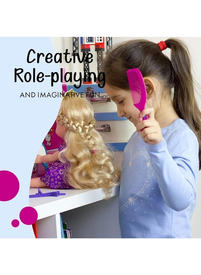Beauty Hair Stylist Set - Boutique Beauty Salon Fashion Pretend Play Set for Girls with Toy Blow Dryer, Curler, Scissors, Comb, Mirror & Other Styling Tools