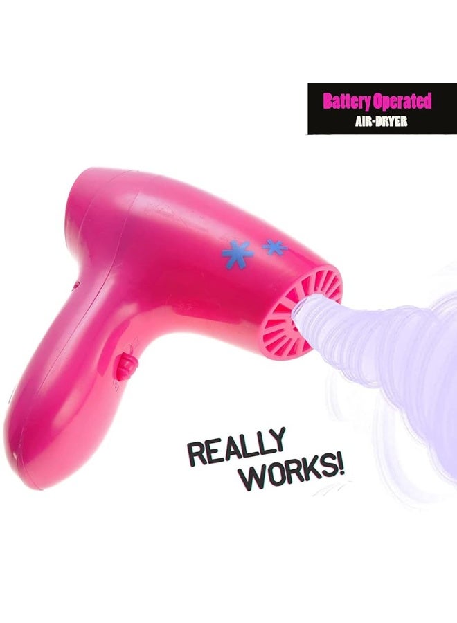 Beauty Hair Stylist Set - Boutique Beauty Salon Fashion Pretend Play Set for Girls with Toy Blow Dryer, Curler, Scissors, Comb, Mirror & Other Styling Tools