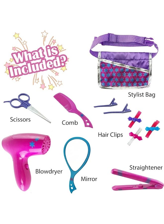 Beauty Hair Stylist Set - Boutique Beauty Salon Fashion Pretend Play Set for Girls with Toy Blow Dryer, Curler, Scissors, Comb, Mirror & Other Styling Tools