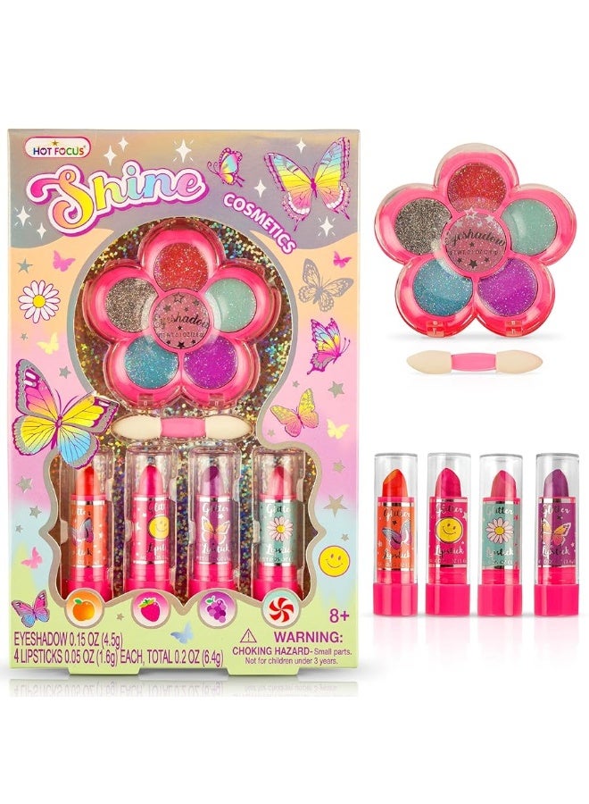 Hot Focus Toddler Makeup Kit - Girls Makeup Kit with Mood Change Lipsticks and Colorful Eyeshadow Palette - Kid-Friendly, Washable Little Girl Makeup & Pretend Play Set (Applicator Included)