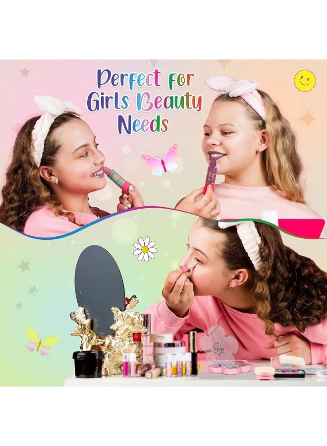 Hot Focus Toddler Makeup Kit - Girls Makeup Kit with Mood Change Lipsticks and Colorful Eyeshadow Palette - Kid-Friendly, Washable Little Girl Makeup & Pretend Play Set (Applicator Included)