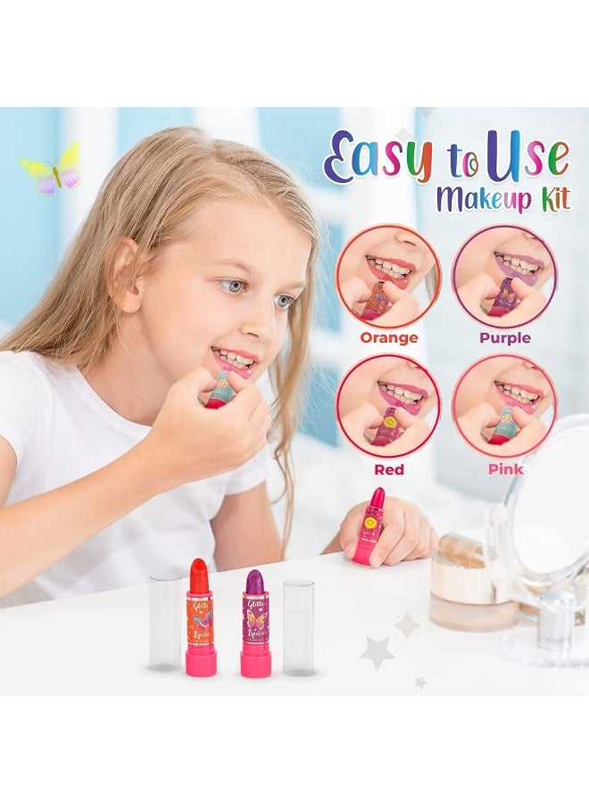 Hot Focus Toddler Makeup Kit - Girls Makeup Kit with Mood Change Lipsticks and Colorful Eyeshadow Palette - Kid-Friendly, Washable Little Girl Makeup & Pretend Play Set (Applicator Included)