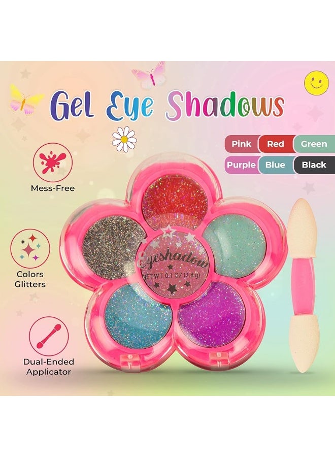 Hot Focus Toddler Makeup Kit - Girls Makeup Kit with Mood Change Lipsticks and Colorful Eyeshadow Palette - Kid-Friendly, Washable Little Girl Makeup & Pretend Play Set (Applicator Included)