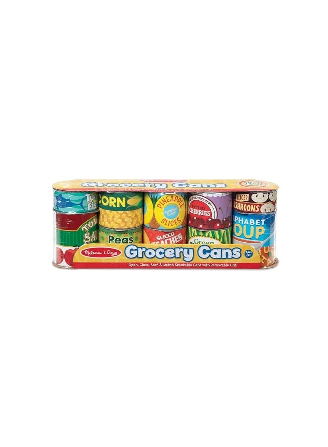 Melissa & Doug Let's Play House! Grocery Cans Play Food Kitchen Accessory ,3+ years- 10 Stackable Cans With Removable Lids