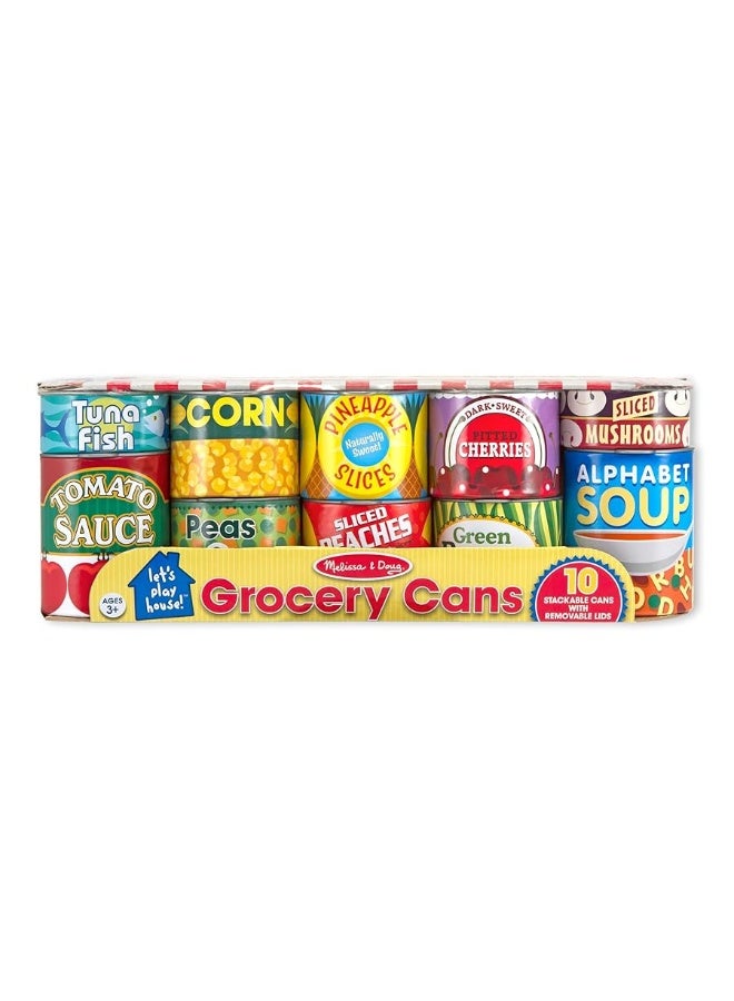 Melissa & Doug Let's Play House! Grocery Cans Play Food Kitchen Accessory ,3+ years- 10 Stackable Cans With Removable Lids