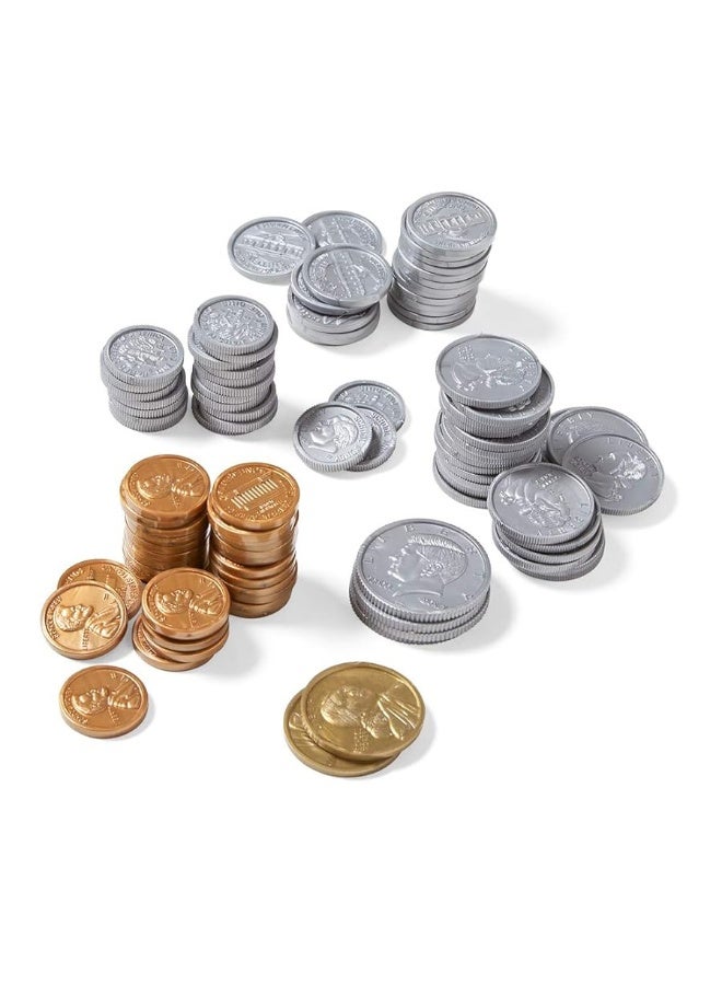 hand2mind Fake Money Coin Assorted Set, Detailed Fake Coins, Prop Money, Toy Money, Play Money for Kids, Realistic Money, Pretend Money for Kids Learning, Play Money Set, Plastic Coins (Set of 96)