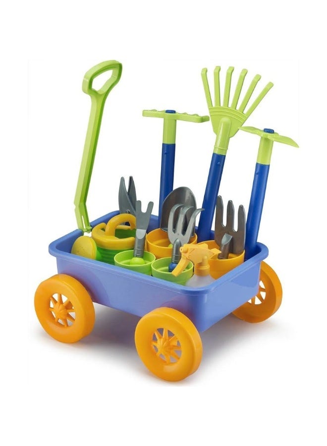 Liberty Imports Pull Along Garden Wagon and Gardening Tools Toy Play Set for Toddlers, Kids with Outdoor Tools, Plant Pots, Accessories