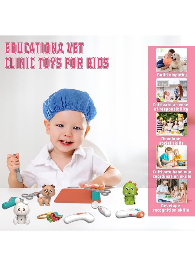 Pet Vet Toys Doctor Kit for Kids, Hospital Pretend Play Set Vet Clinic Toys with Light and Sound, Pet Care Playset Animal Grooming Toys Gifts for Girls Boys, Ages 3 and Up