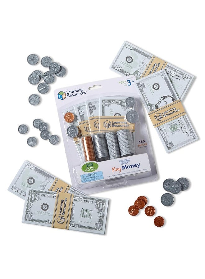 Learning Resources Pretend Play Money  150 Pieces Ages 3 Play Money for Kids Pretend Money for Kids Play Money Set Money and Banking Play Toys Toddler Learning Toys