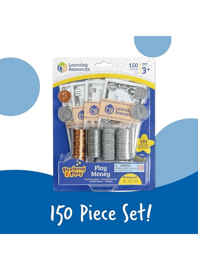 Learning Resources Pretend Play Money  150 Pieces Ages 3 Play Money for Kids Pretend Money for Kids Play Money Set Money and Banking Play Toys Toddler Learning Toys