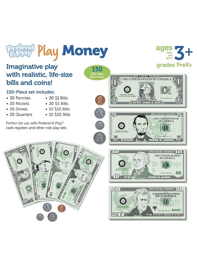 Learning Resources Pretend Play Money  150 Pieces Ages 3 Play Money for Kids Pretend Money for Kids Play Money Set Money and Banking Play Toys Toddler Learning Toys