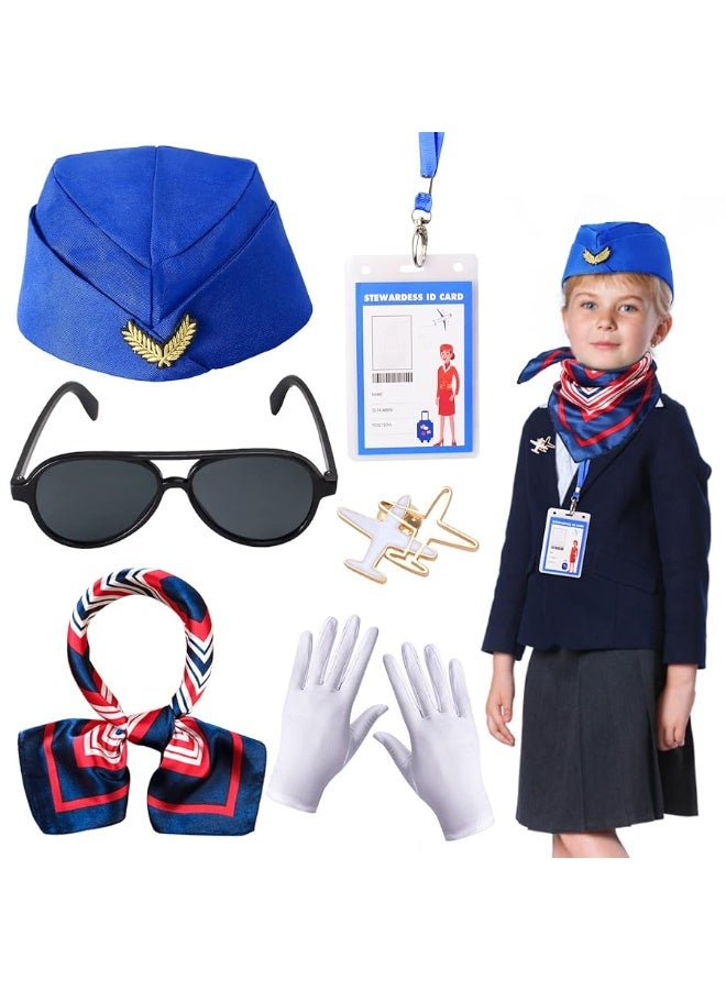 Kids Flight Attendant Accessories Set Stewardess Air Hostess Hat for Girls Career Dress Up Cosplay Halloween Costume