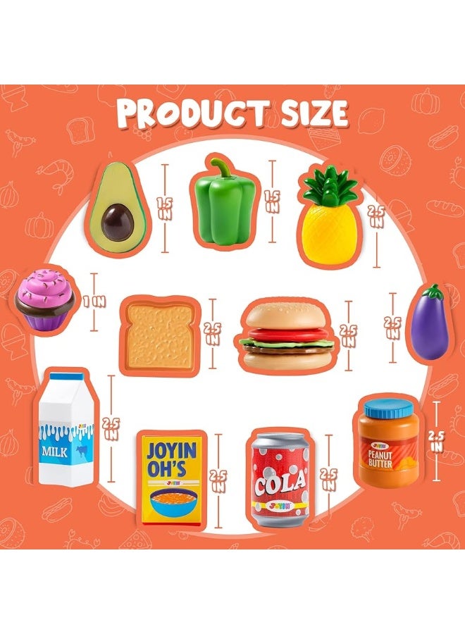 JOYIN 135Pcs Kids Play Food Set, Value Pretend Food for Play Kitchen with Fruit, Vegetable, Food Can, Dessert, Tableware, Bottles, Dramatic Plastic Food Toys for Toddler Boys Girls 3+ Years