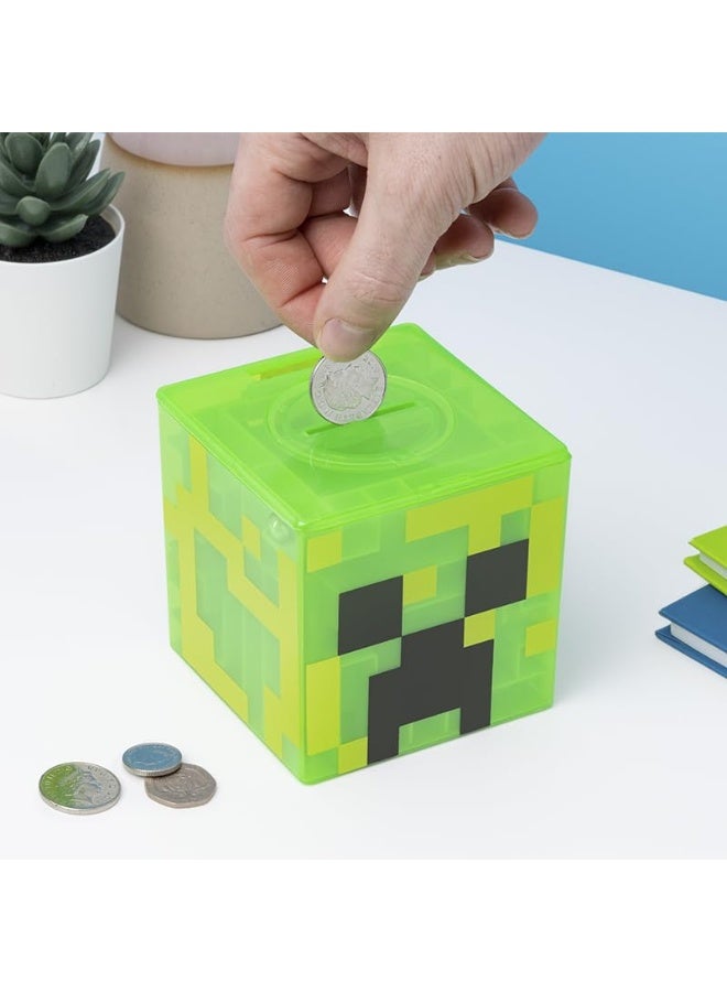 Paladone Minecraft Creeper Maze Safe, Complete The Maze to Unlock Money, Fun Minecraft Block Collectible Toy and Piggy Bank for Kids, Comes with Decorative Stickers