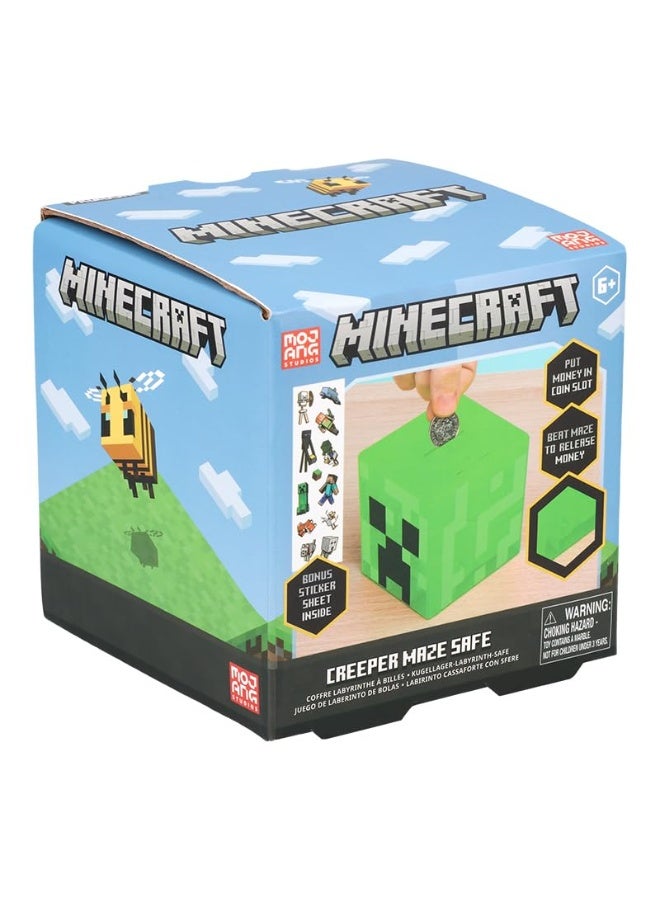 Paladone Minecraft Creeper Maze Safe, Complete The Maze to Unlock Money, Fun Minecraft Block Collectible Toy and Piggy Bank for Kids, Comes with Decorative Stickers