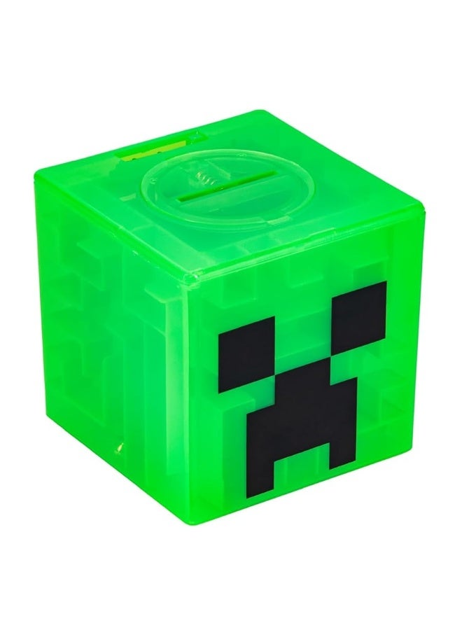 Paladone Minecraft Creeper Maze Safe, Complete The Maze to Unlock Money, Fun Minecraft Block Collectible Toy and Piggy Bank for Kids, Comes with Decorative Stickers